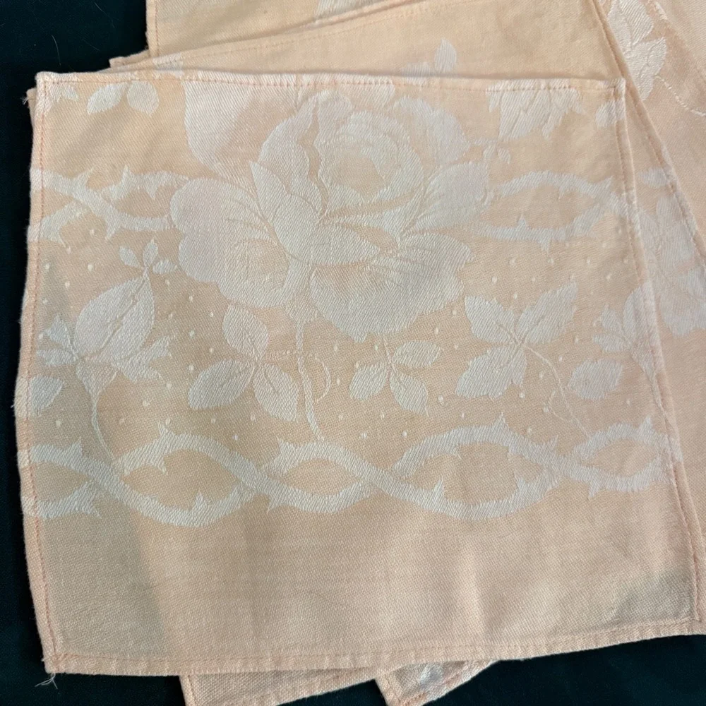 Set of 8 Peach Floral Jacquard Cloth Napkins Rose‎ Vine Pattern Elegant Dinner